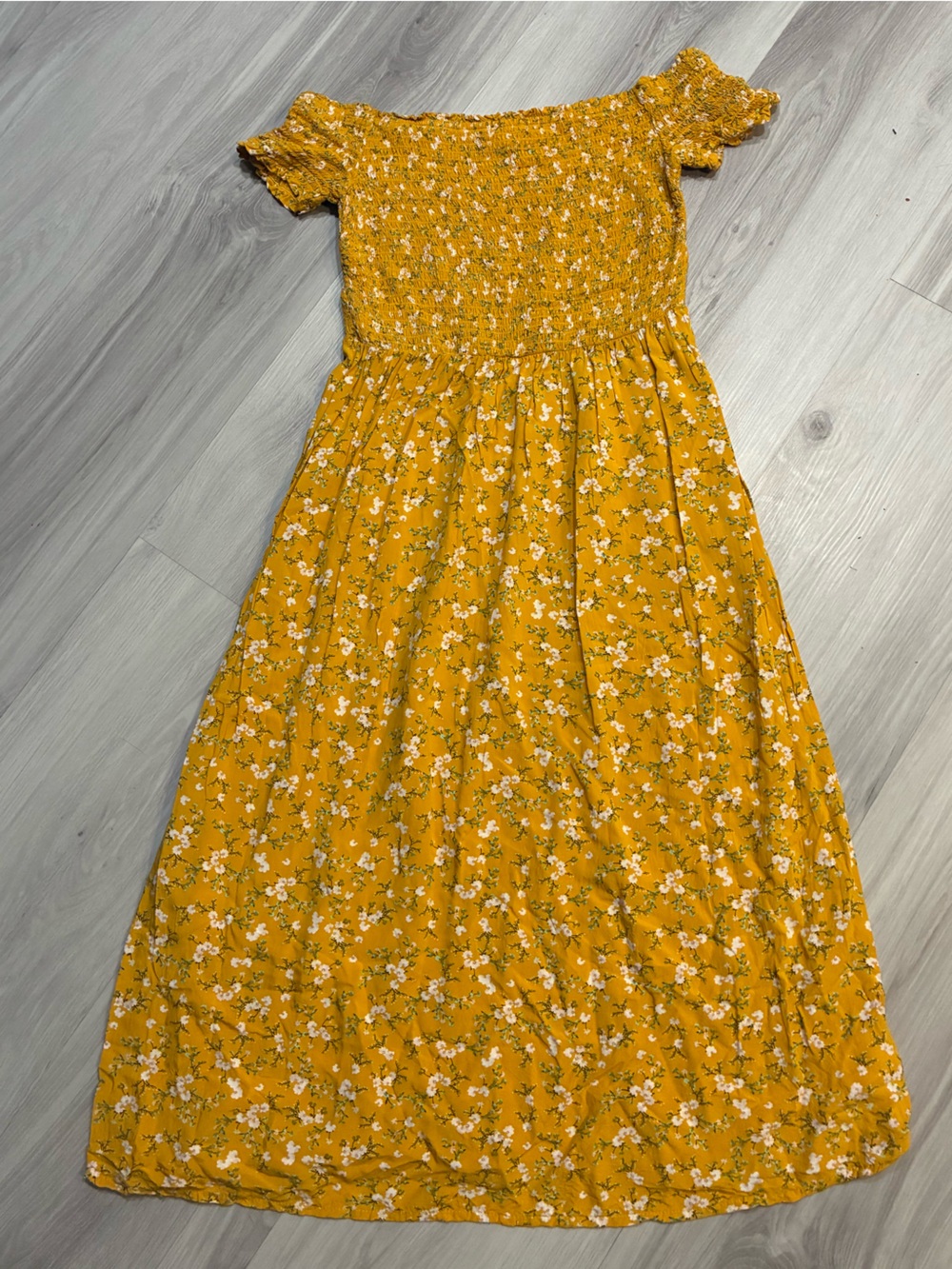 Old navy Mustard Floral Smocked Waist Maxi Skirt